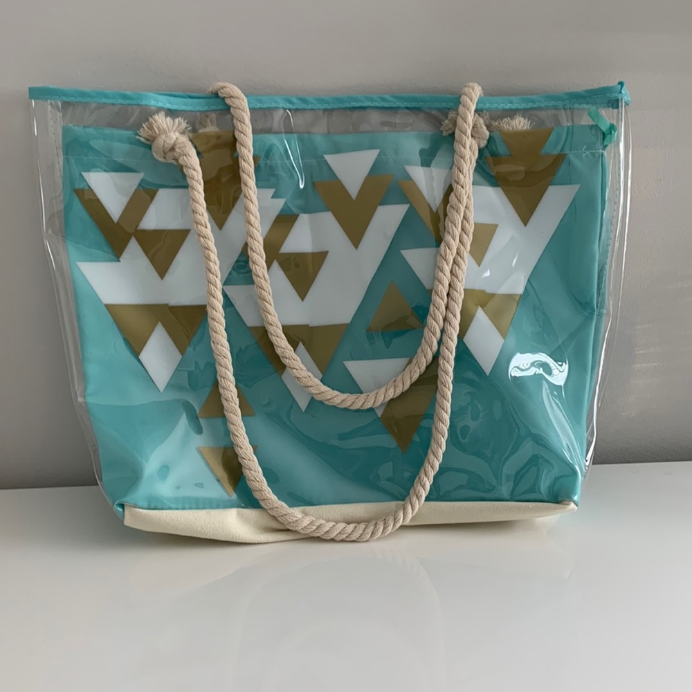 Brand New Shiseido Clear PVC Beach Bag with Rope Handle Details & Canvas Bottom